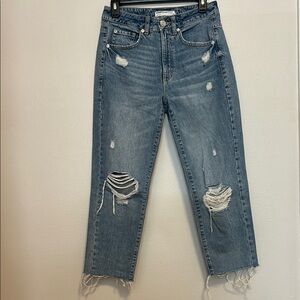 Garage Denim Mom Blue Ankle Cropped Distressed Jeans